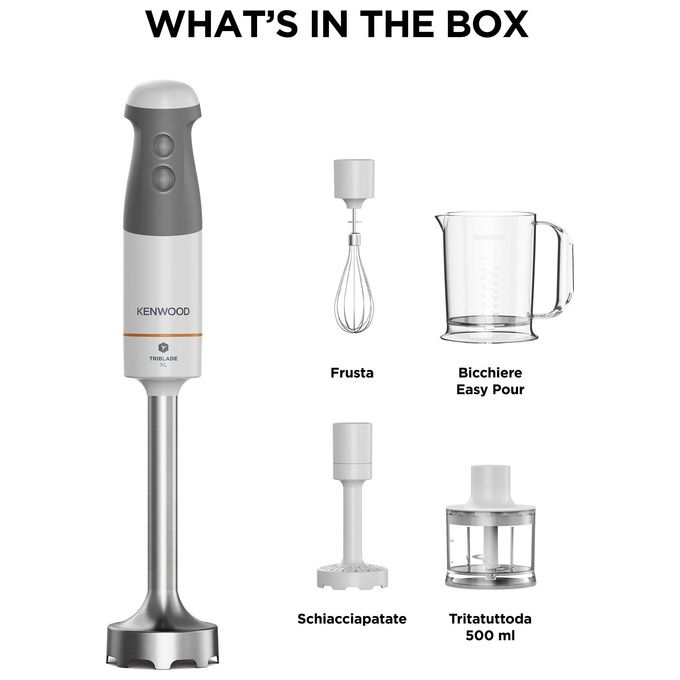 Kenwood HBM40306WH Triblade XL Frullatore ad Immersione 850W 2 velocita' becher 0.75L colore Bianco