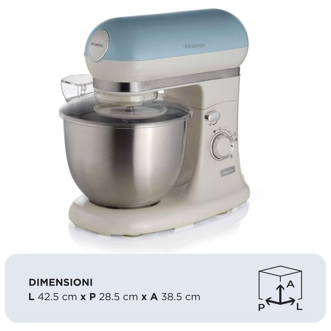 Ariete 1588 Vintage Impastatrice Planetaria Capacita' 5,5 Litri Potenza 2400W 7 velocita' Azzurro Pastello-Bianco