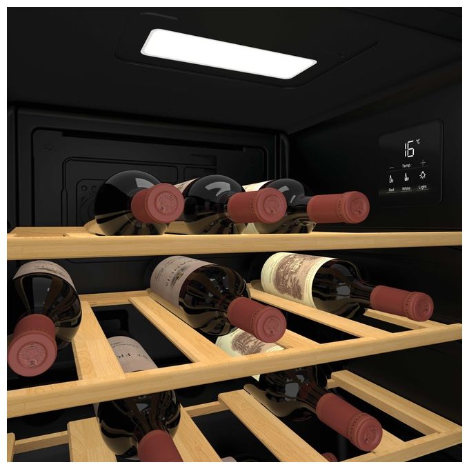 Candy CWC023 DiVino Cantinetta Vini Libera Installazione 23 Bottiglie 62 L Classe G Wi-Fi Ripiani Legno Anti UV colore Nero