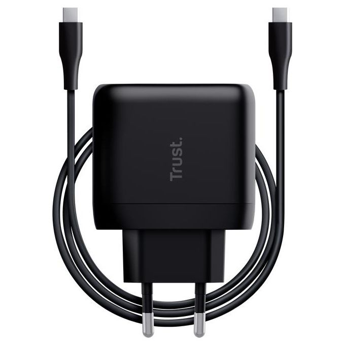 Trust 24817 Maxo Alimentatore USB-C 65W PD 3.0 con Cavo 2m 75% Materiali Riciclati colore Nero