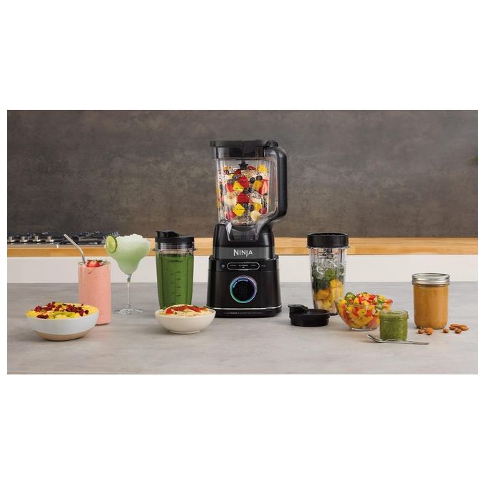 Ninja TB301EU Detect Power Pro Frullatore 2 in 1 con Caraffa 2L e 2 Bicchieri Monoporzione 680ml BlendSense 1200W colore Nero