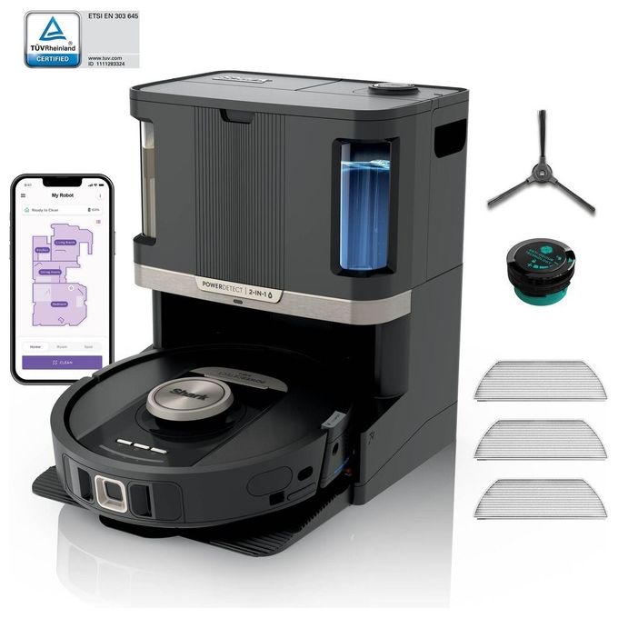 Shark RV2800ZEEU PowerDetect NeverTouch Pro Robot Aspirapolvere e Lavapavimenti 2 in 1 Navigazione 3D LiDAR Autonomia 100 min Wi-Fi-App colore Nero