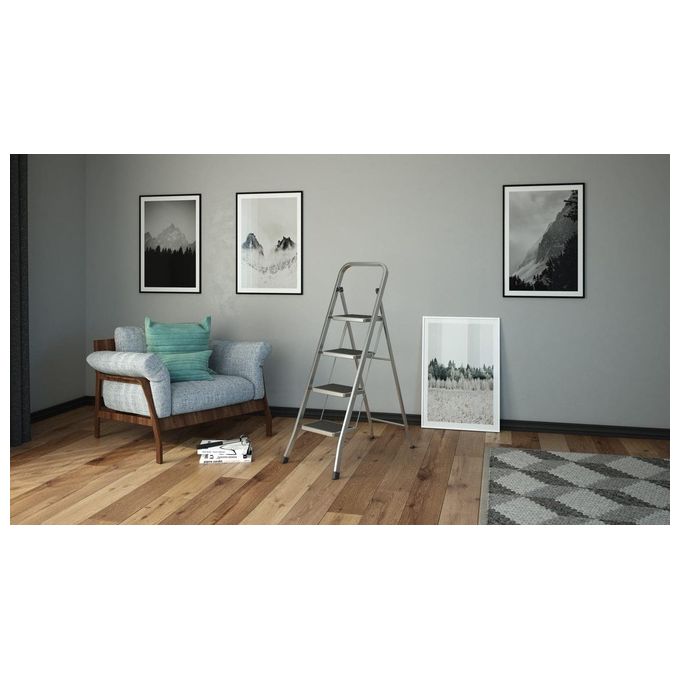 Colombo New Scal G110AT4W Factotum Sgabello Scala Pieghevole 4 Gradini Alluminio Antiscivolo Portata 150 Kg colore Argento