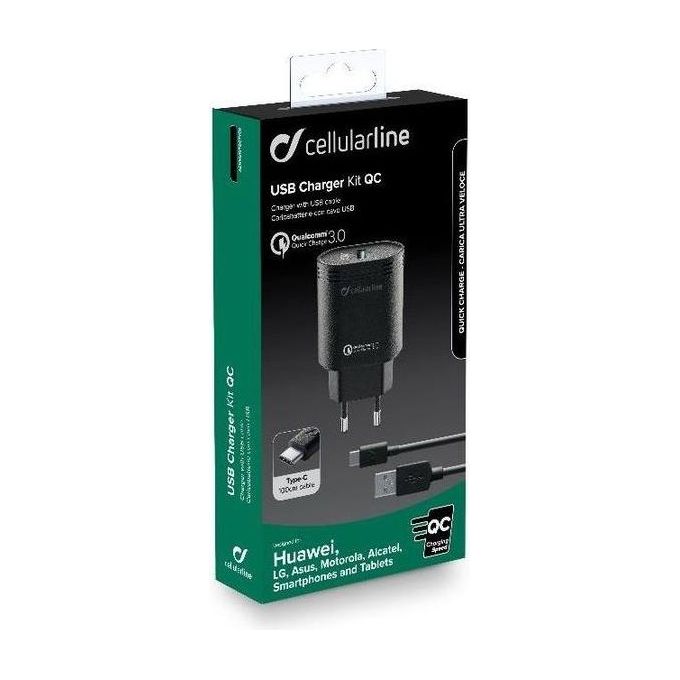 Cellular Line Caricabatterie Usb 18W + cavo Usb Type-C Bianco