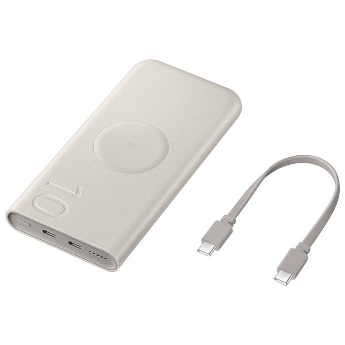 Samsung EB-U2510XUEGEU Power Bank 10000 mAh 25W con Ricarica Wireless e 2 Porte USB-C colore Beige