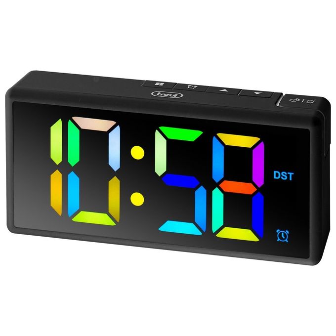 Trevi EC886 Sveglia Digitale Display LED Multicolore Snooze Porta USB Doppia Alimentazione colore Nero
