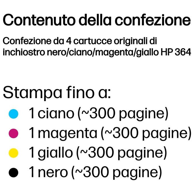 HP 364 Confezione da 4 nero, giallo, cyan, magenta originale cartuccia dinchiostro per Deskjet 35XX, Photosmart 55XX B111, 6520, 65XX B211, 7510 C311, Plus B210, Wireless B110