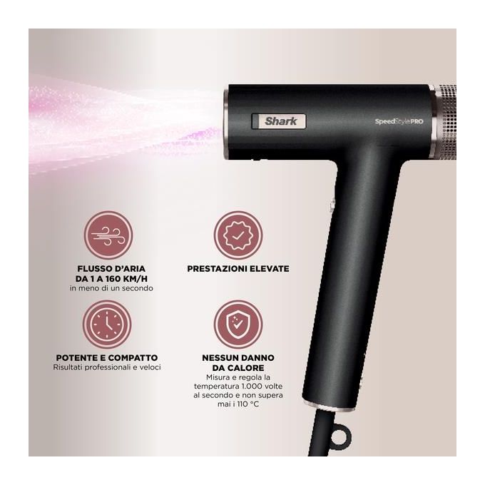 Shark HD731EU SpeedStyle Pro Asciugacapelli Multistyler 3 in 1 1750W 3 Velocita' 5 Temperature Scalp Shield colore Nero