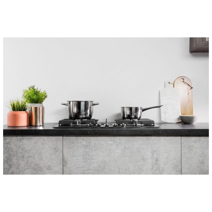 Hotpoint Ariston FTGHG 751 D-HA(BK) Piano Cottura a Gas in Vetro Temperato 5 Fuochi Griglie in Ghisa 75 cm Nero