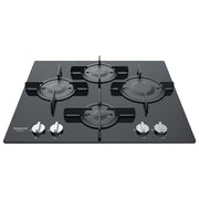 Hotpoint Ariston FTGHG 641 D-HA(BK) Piano Cottura a Gas in Vetro Temperato 4 Fuochi Griglie in Ghisa 60 cm Nero