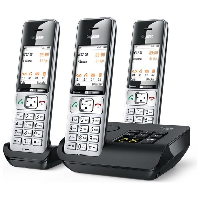Gigaset COMFORT 500A TRIO Telefono Cordless DECT GAP Segreteria Telefonica Vivavoce Rubrica 200 voci Display 2.2'' colore Nero Argento