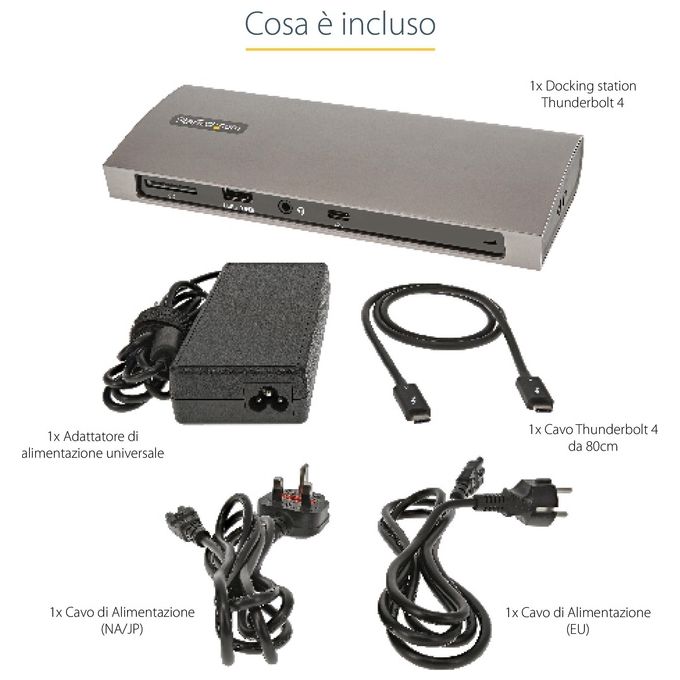 StarTech.com TB4CDOCKUE Docking Station Thunderbolt 4 Power Delivery 96W Dual Monitor 4K 60Hz Single Monitor 8K 3x Thunderbolt 4 4x USB-A SD GbE colore Nero Grigio