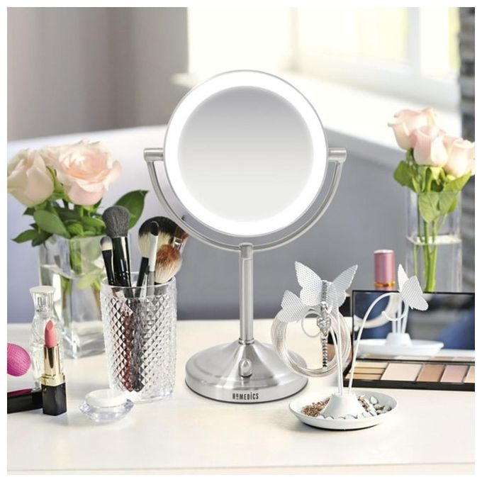 Homedics Beauty Spa Specchio Cosmetico Illuminato con Luci LED Specchio Double Face Rotante con Regolatore della Luce  Ingrandimento da 1X e 7X