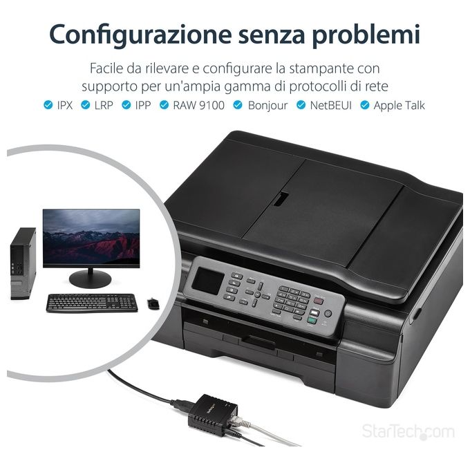 Startech Server di rete per Stampante Ethernet 10-100 Mbps con porta USB 2.0