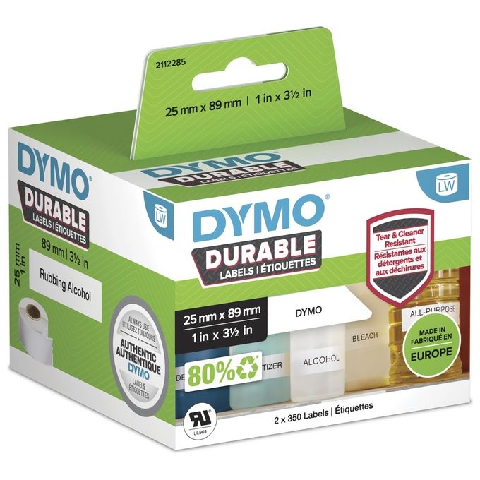 DYMO Etichette lw Durable Mutliuso 25x89 mm - Bianco - Permanente 350 Etichette x 2 Rotolo i