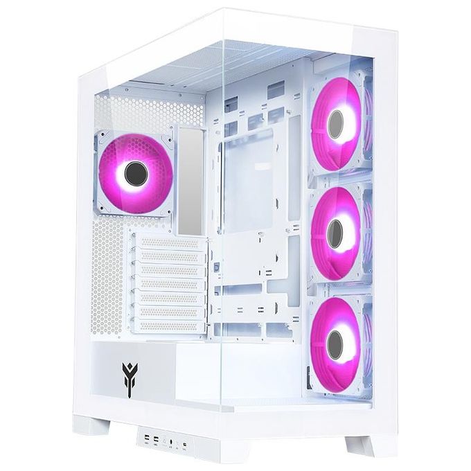 Itek ITGCASB45W SHOWBUI PC Case Gaming Tower ATX 4x 120mm Ventole ARGB Infinity Mirror 2x USB 3.0 Type-C Vetro Temperato colore Bianco