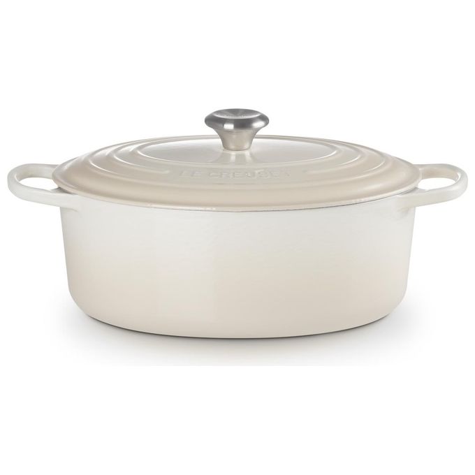 LE CREUSET LS2502-31716SS Signature Evolution Cocotte Ovale in Ghisa con Coperchio Diametro 31 cm Capacita' 6.3 L Adatto a Tutte le Fonti di Calore incluso Induzione colore Meringue