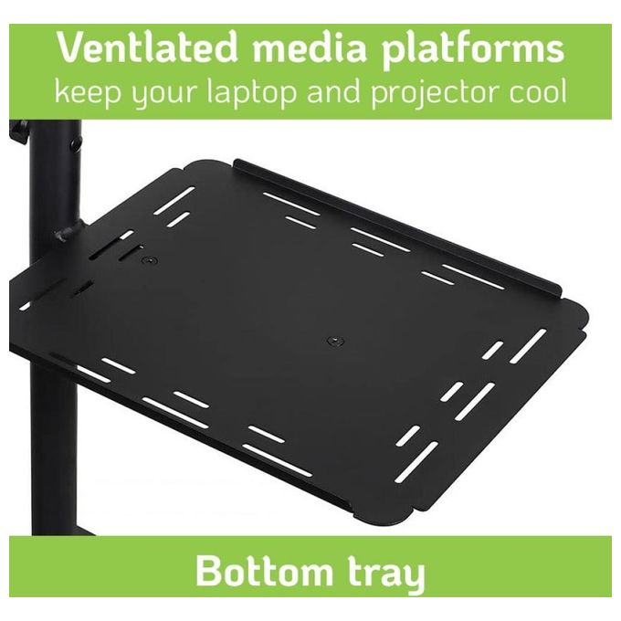 Techly 362145 Carrello per Proiettore Regolabile con 2 Mensole Altezza 950 1450 mm Inclinazione ±12° Portata 10 Kg colore Nero