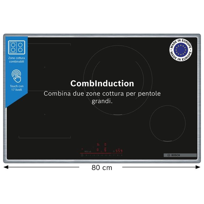 Bosch PVS845HB1E Serie 6 Piano cottura a induzione 80 cm 4 zone CombInduction DirectSelect Home Connect colore Nero