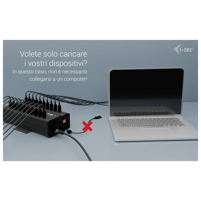I-tec CACHRGHUB20C Hub USB 20 Porte USB-C Ricarica Rapida 15W per Porta 300W Totali Dati 5 Gbps colore Nero