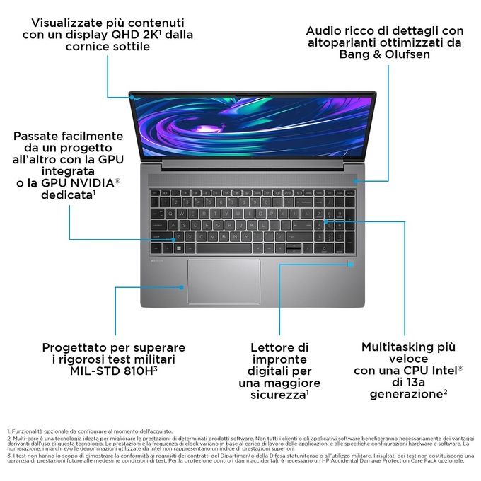 HP 862D9ET ZBook Power G10 Notebook 15.6'' Intel Core i9-13900H 32 GB DDR5 1 TB SSD NVMe NVIDIA RTX A1000 6 GB Wi-Fi 6E Windows 11 Pro colore Argento