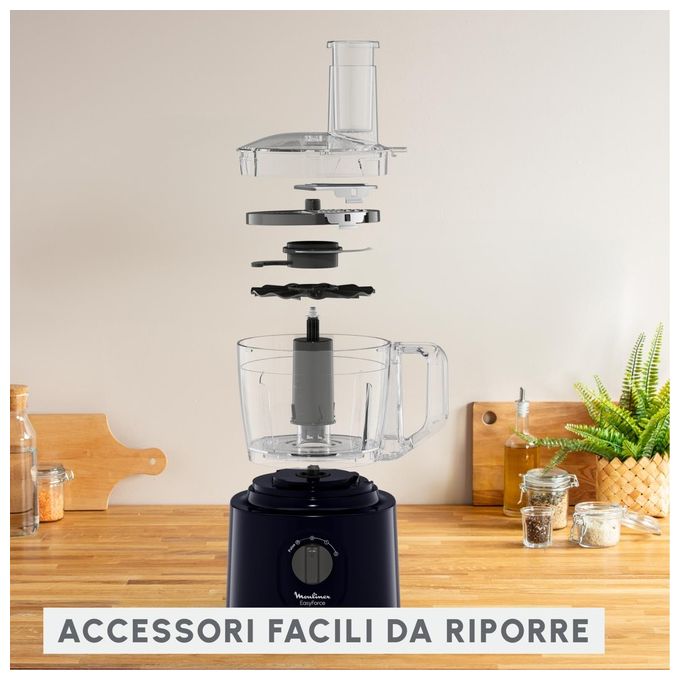 Moulinex FP242810 Easy Force Robot da Cucina 800W 2.4L 15 Funzioni 4 Accessori colore Nero