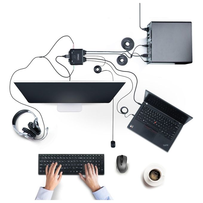 StarTech C2-H46-UAC-CBL-KVM Switch KVM compatto con cavi integrati USB-C e HDMI a 2 porte 4K 60Hz colore Nero