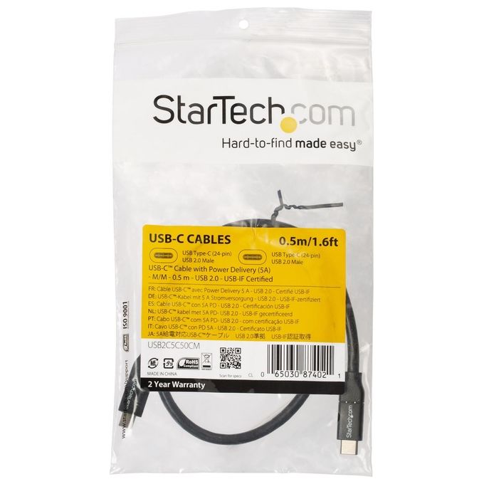 Startech Cavo Usb C Maschio 0,5mt Nero