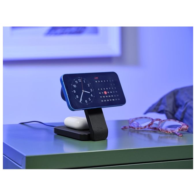 Trust Viro Supporto di Ricarica Wireless 3-in-1 Magnetico per iPhone Apple Watch AirPods 20W USB-C Design Pieghevole Luce Notturna LED Dimmerabile colore Nero