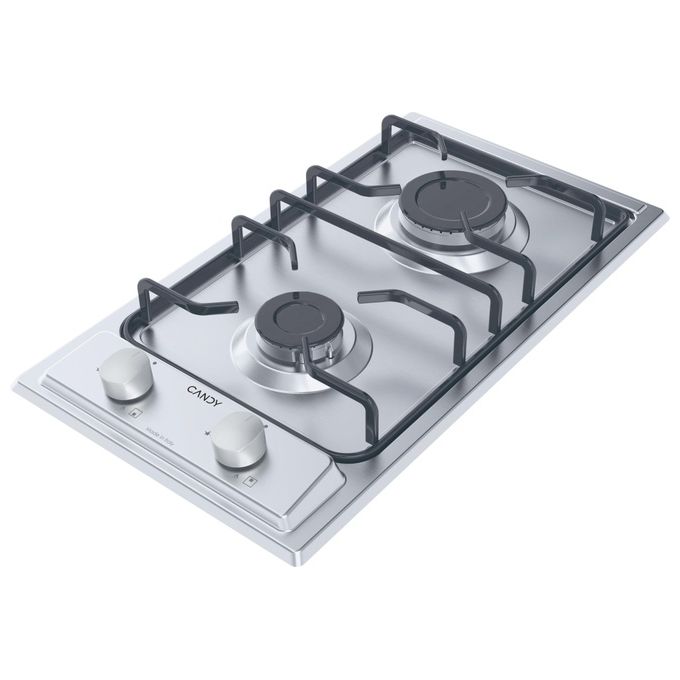 Candy CHW23X Idea Piano cottura a gas 28.8 cm 2 fuochi accensione elettronica griglie smaltate colore Inox