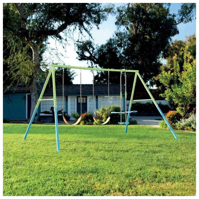 Intex 44121 Altalena Swing Set Colorata Due seggiolini e Dondolo 343x249x203 cm Bimbo Verde