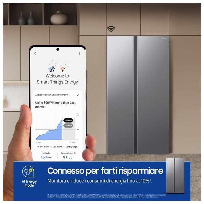Samsung RS62DG5003S9 Frigorifero Americano Side by Side 655 L 178 cm Classe E 37 dB Total No Frost Wi-Fi SpaceMax (178x91x72 cm) colore Acciaio Inox
