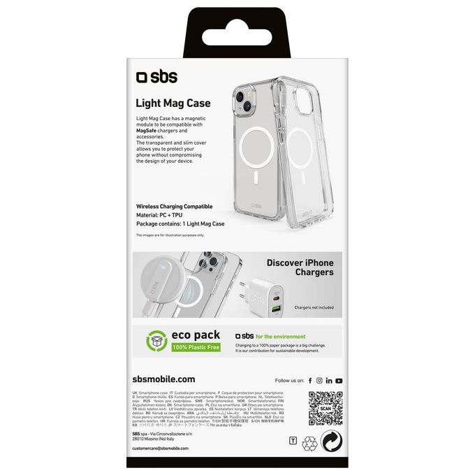 SBS TELIGMAGIP1567T Light Mag Cover Compatibile con MagSafe e Ricarica Wireless per iPhone 15 Plus e 14 Plus colore Trasparente