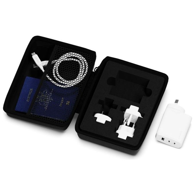 Cygnett CY4771PDWCH VOYAGER Caricatore da Muro 67W GaN 3 Porte USB PD con Custodia da Viaggio colore Bianco