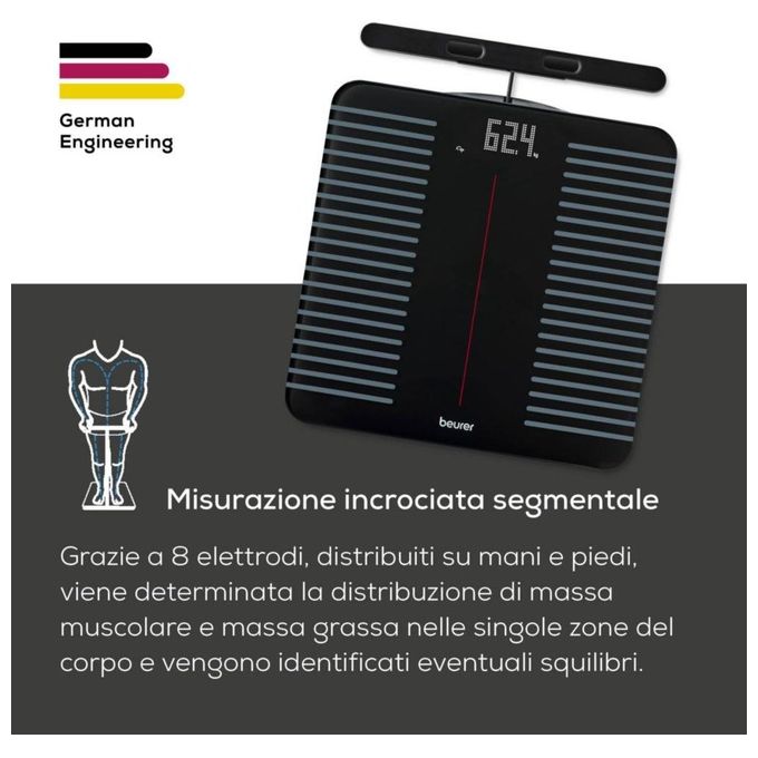 Beurer BF 990 Bilancia Diagnostica Wi-Fi Bluetooth 8 elettrodi 25 valori 180 Kg app HealthManager Pro colore Nero