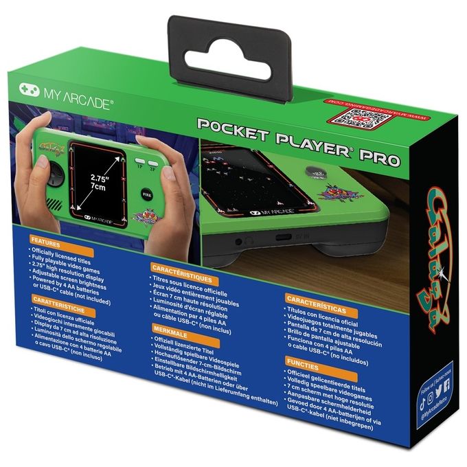 MY ARCADE DGUNL-4199 Pocket Player Pro Console Portatile con Schermo LCD da 2,75 Pollici Alimentazione AA o USB-C colore Verde Nero