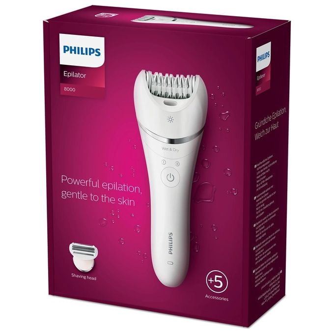 Philips BRE710-00 Serie 8000 Epilatore Wet and Dry Senza Fili 32 Dischi colore Bianco