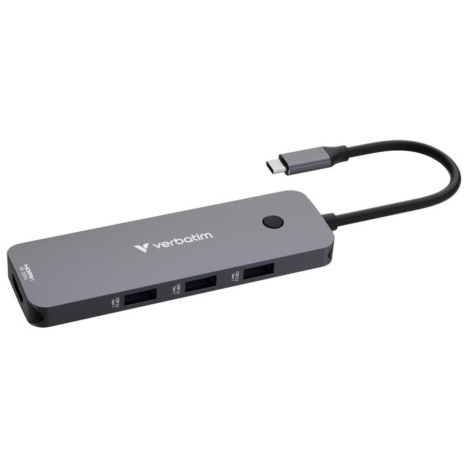 Verbatim 32151 CMH-08 Hub Multiporta USB-C 8 Porte 2 HDMI 8K 3 USB-A 3.2 Gen1 Lettore SD microSD USB-C PD 85W colore Argento