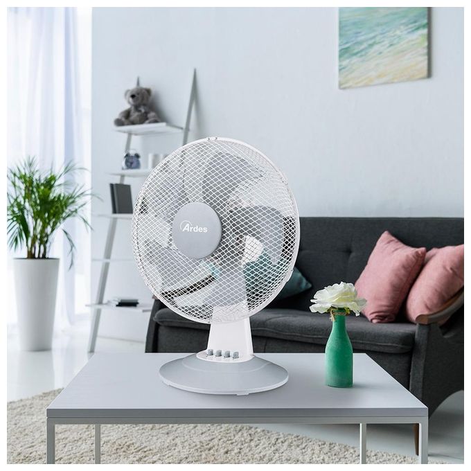 Ardes Ventilatore da Tavolo Steelo30 30cm 3 Velocita' Colore Bianco per Climatizzazione Efficiente e Fresca