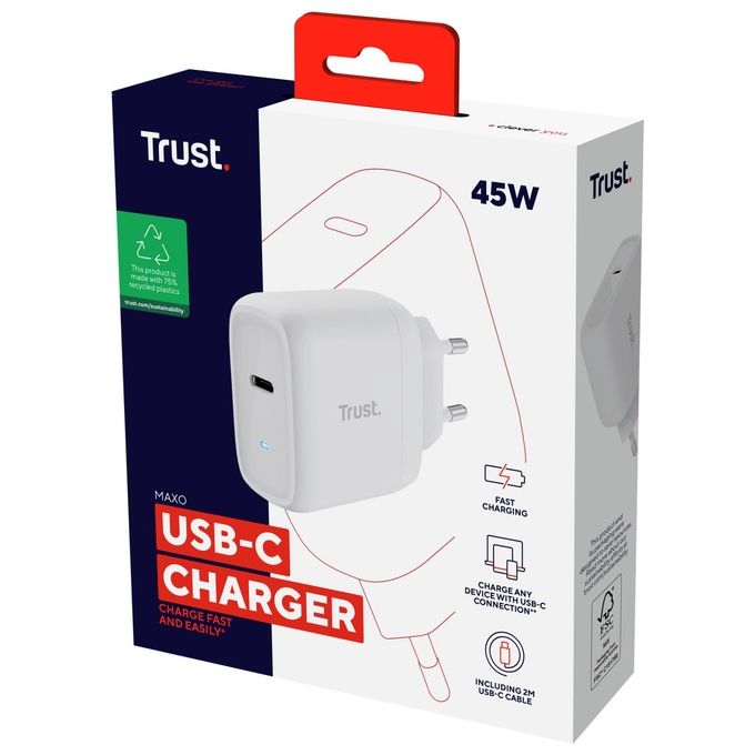 Trust Maxo Caricatore 45W Universale Bianco AC