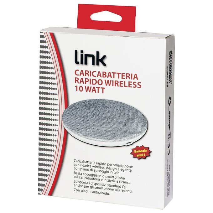 Link LKPC05 Caricabatteria Wireless per Smartphone Ricarica Rapida 10W standard Qi FOD colore Grigio