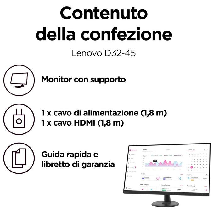 Lenovo 66FCGAC2IT D32-40 Monitor PC 31.5'' Full HD 1920x1080 VA 60Hz 250 cd-m² HDMI DisplayPort colore Nero