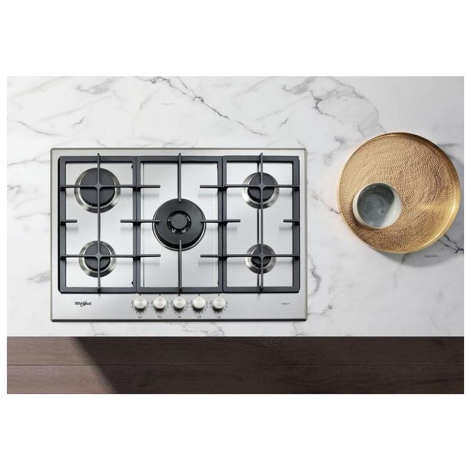 Whirlpool GMAL 7522 IXL Piano cottura Gas 73 cm 5 Fuochi Griglie in Ghisa iXelium colore Inox