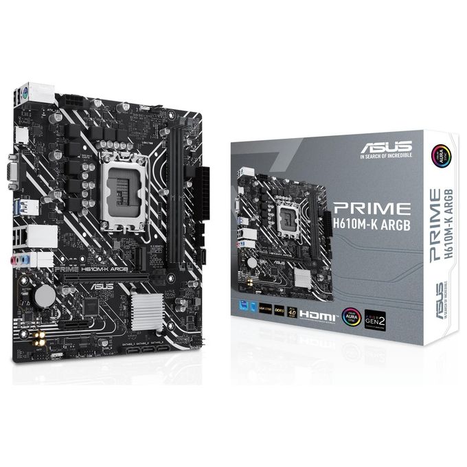 Asus PRIME H610M-K ARGB Scheda Madre micro ATX Socket LGA 1700 Chipset Intel H610 DDR5 96 GB PCIe 4.0 HDMI VGA Gigabit Ethernet Aura Sync RGB
