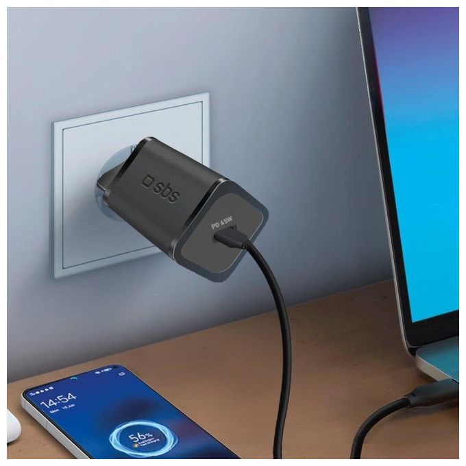 SBS TETRGAN1C45W Alimentatore USB-C 45W GaN Power Delivery colore Nero