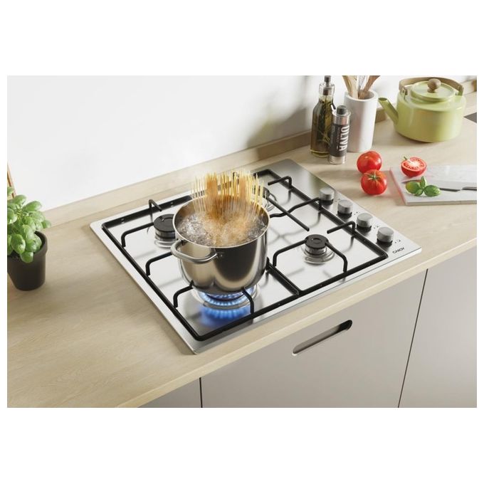 Candy CHW6LX Idea Piano cottura gas 60 cm 4 fuochi accensione automatica griglie smaltate colore Inox