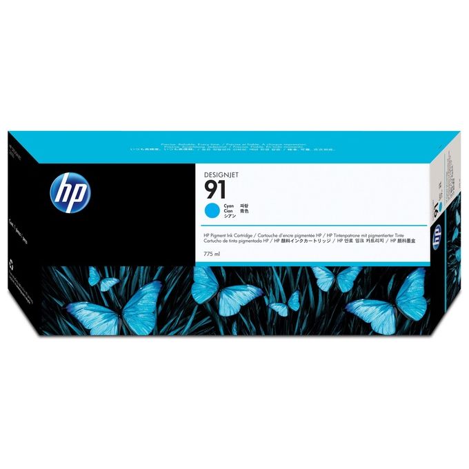 HP 91 C9467A, Cartuccia Originale HP da 500 Pagine, Compatibile con la Stampante HP DesignJet Z6100, Ciano