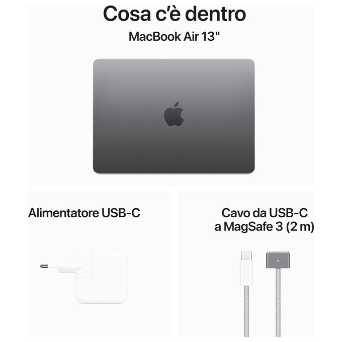 Apple MRXP3T-A MacBook Air Laptop 13'' con Chip M3 8GB RAM 512GB SSD colore Grigio Siderale