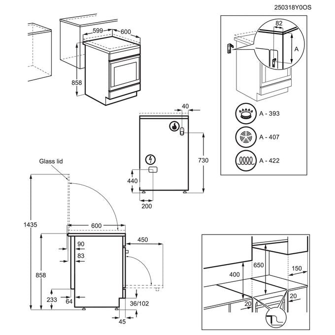 Electrolux LKK620010W Cucina Libera Installazione Piano Gas 4 Fuochi Forno Elettrico Multifunzione 57 L Classe A (89x60x60 cm) colore Bianco
