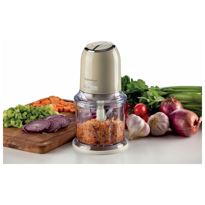 Ariete 0438 Vintage Tritatutto Chopper Tritaghiaccio 400 W 600 ml 4 lame Acciaio Inox 2 velocita' colore Beige